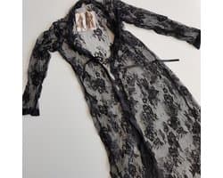 Zwarte lange doorzichtige kanten kimono - Sexy Kimono
