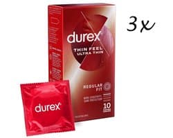 Durex Condooms – Thin Feel Ultra (Extra Dun) - 30 Stuks (3 x 10) – Discreet en Stevig Verpakt - Met Kwantumkorting