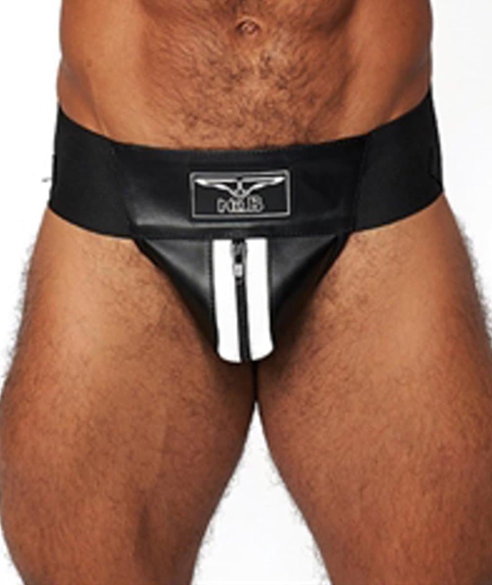 Mister b leather premium jockstrap black/white small — afbeelding 1