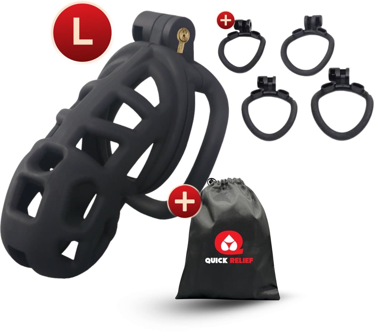 Quick Relief Elite Lock™ Large - Chastity cage - Kuisheidskooi met 4 ringmaten - Kuisheidskooi voor Mannen - Sissy - Cock Cage - Zwart — afbeelding 1