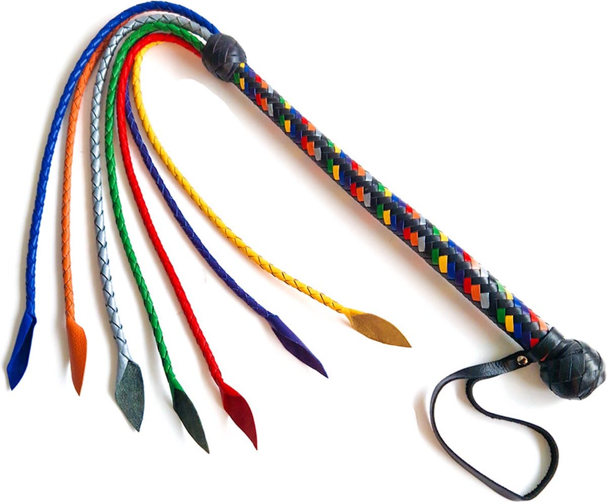 Black Label - Veelkleurige Gevlochten Lederen Flogger — afbeelding 1