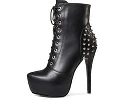 Studded laarzen met platform zool en stiletto hakken grote maat (45) zwart