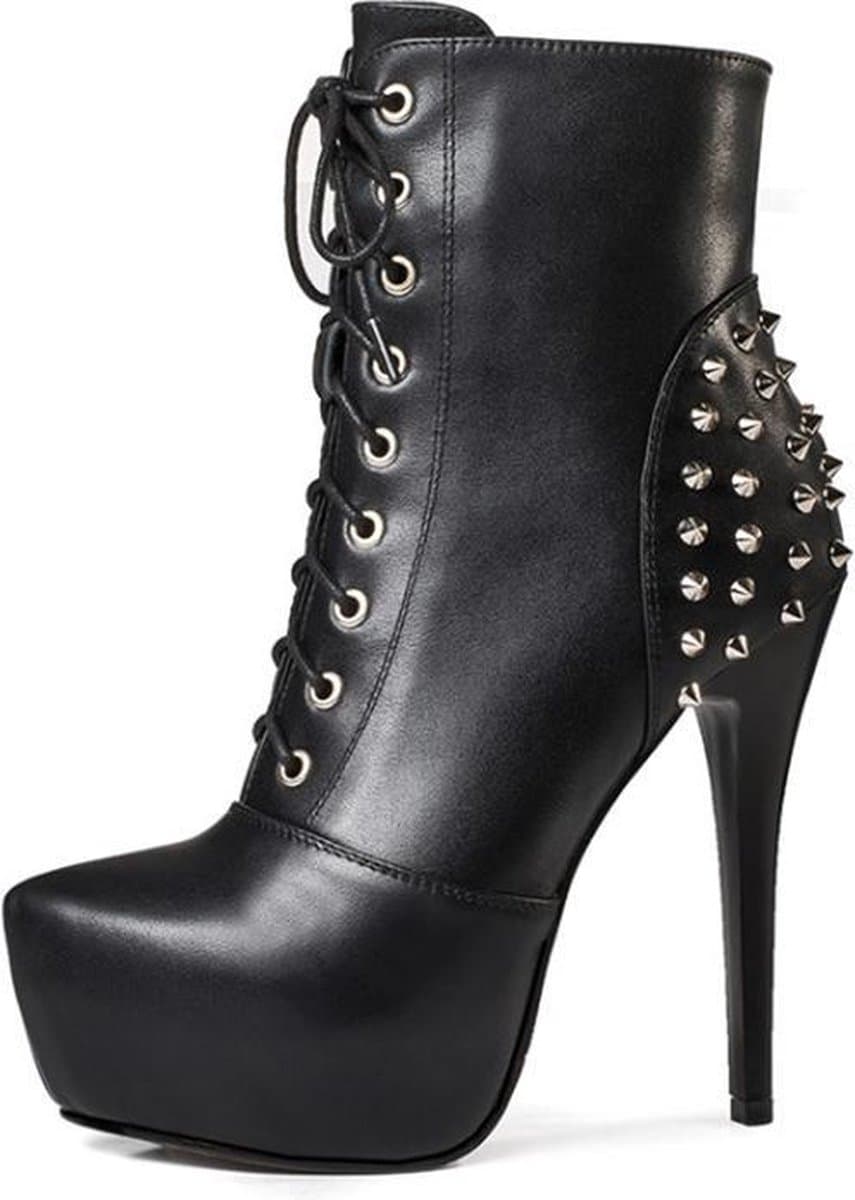 Studded laarzen met platform zool en stiletto hakken grote maat (45) zwart — afbeelding 1