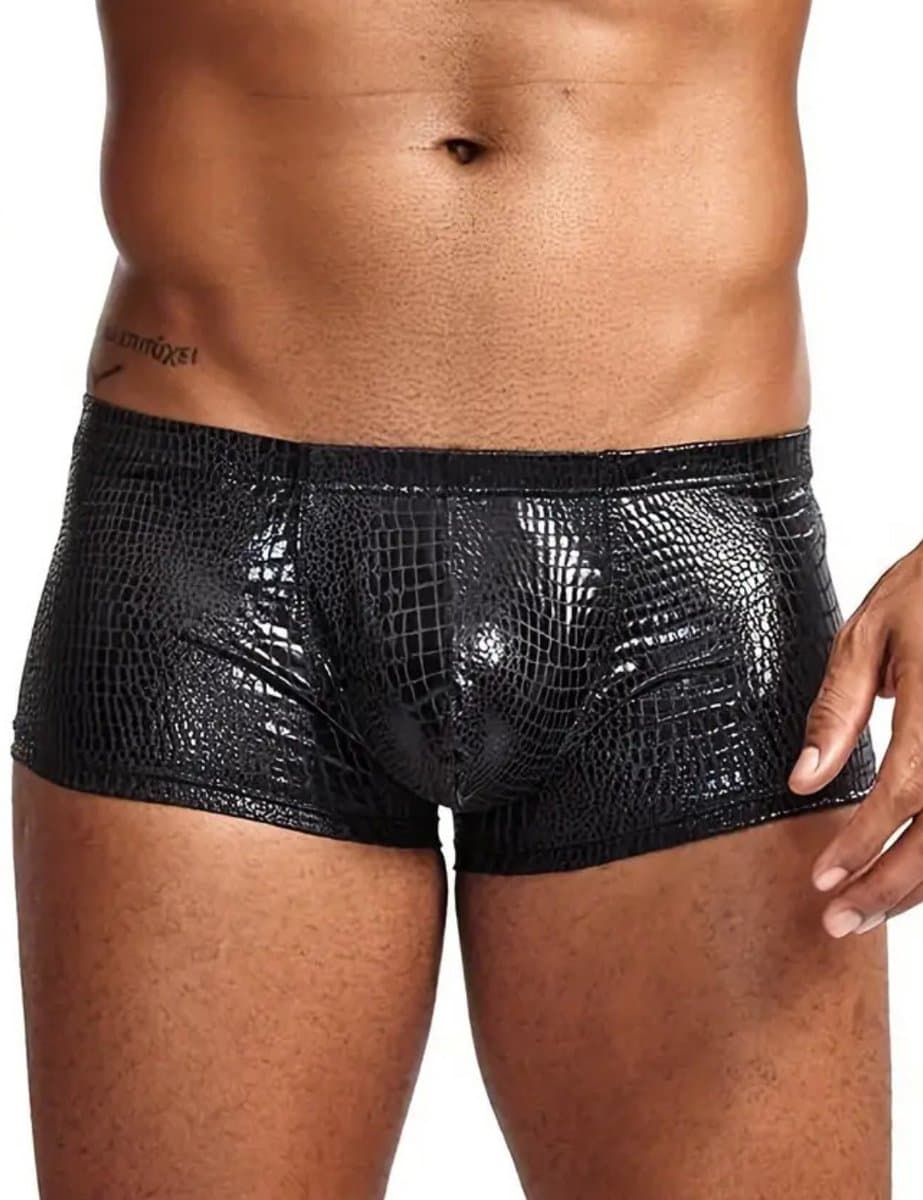 Zwarte Heren Boxershort met Slangenprint – Sexy Stretch Boxer met Korte Pijpen - Maat XL — afbeelding 1