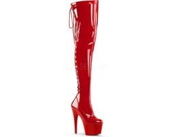 Adore-3063 plateau lak overknee laars met veters en stiletto hak rood - (EU 39 = US 9) - Pleaser