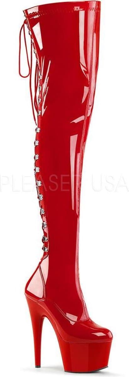 Adore-3063 plateau lak overknee laars met veters en stiletto hak rood - (EU 39 = US 9) - Pleaser — afbeelding 1