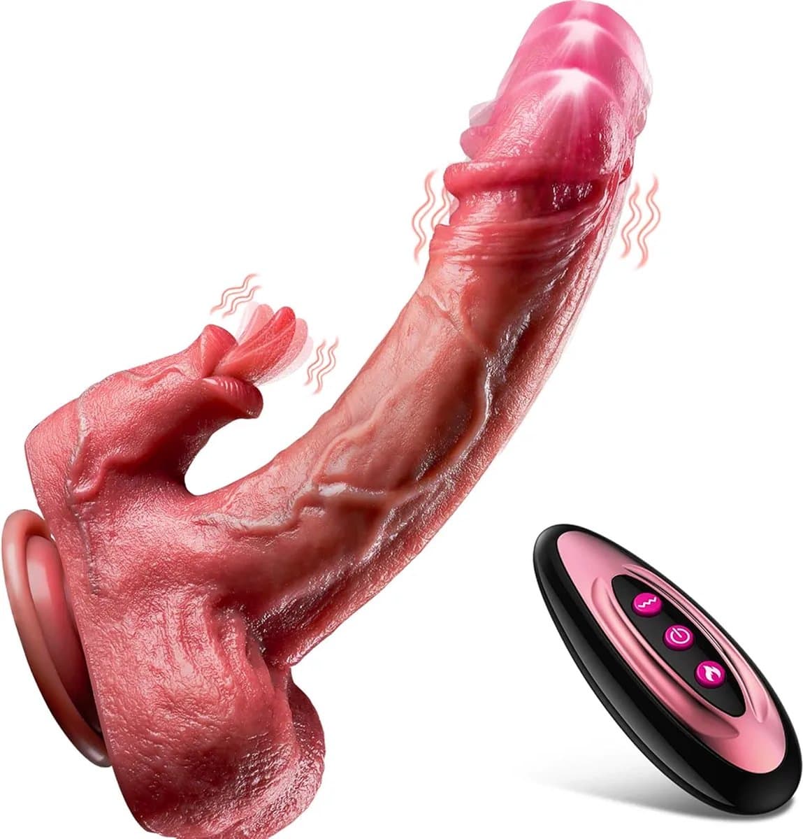 360° Realistische Thrusting Dildo Likkende Vibrator - 5-in-1 Seksspeeltje met 9 Vibraties, 9 Thrusting mode Verwarming en Tong Likkende Functie voor G-Spot en Anale Stimulatie - Dubbele Penetratie Vibrator — afbeelding 1