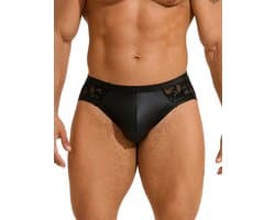 Sexy heren slips van leer en kant - maat M/L - BDSM - black sexy leather lace men underwear - clubwear heren latex ondergoed erotiek mannen