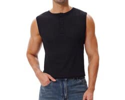 Mouwloos Henley shirt voor heren, kort en doorzichtig, ideaal voor festivals, feesten en raves, boxy fit spiershirt
