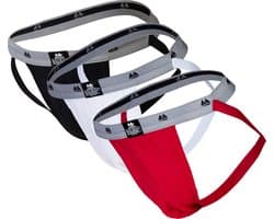 MM Sports The Original Swimmer/Jogger Jockstrap 1 inch Multipack 1x Black + 1x White + 1x Red - MAAT XL - Heren Ondergoed - Jockstrap voor Man - Mannen Jock