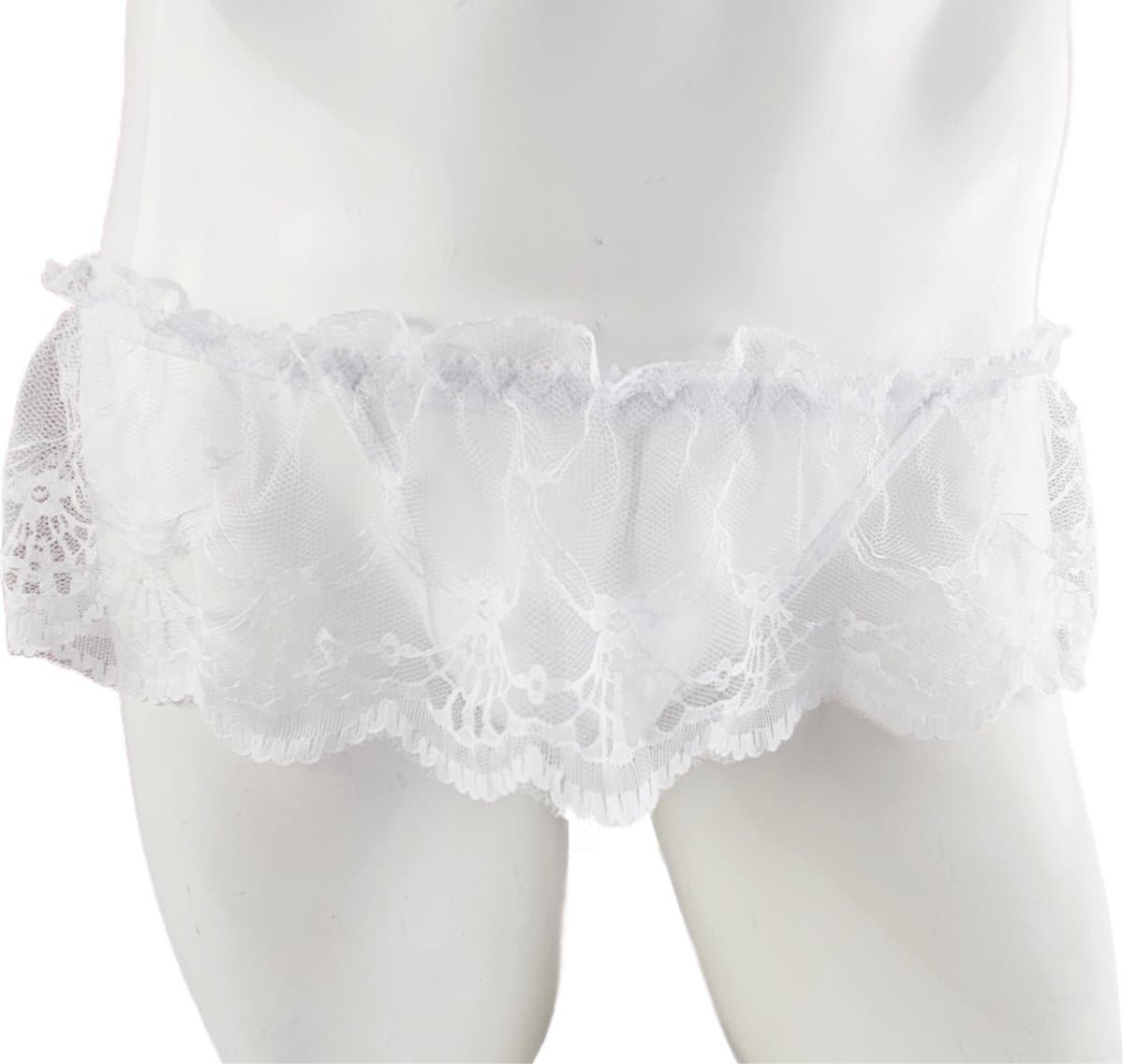 BamBella ® - Slip- maat Onesize S M L - Wit Sexy erotische heren onderbroek mannen kant stof — afbeelding 1