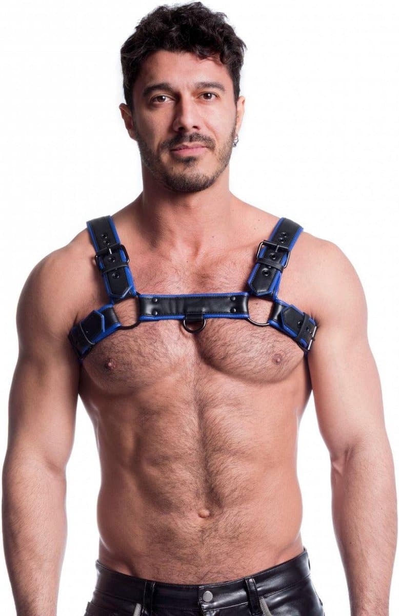 665 Vegan - Bulldog Harnas - PU Leer - Zwart/Blauw - Maat 2XL — afbeelding 1