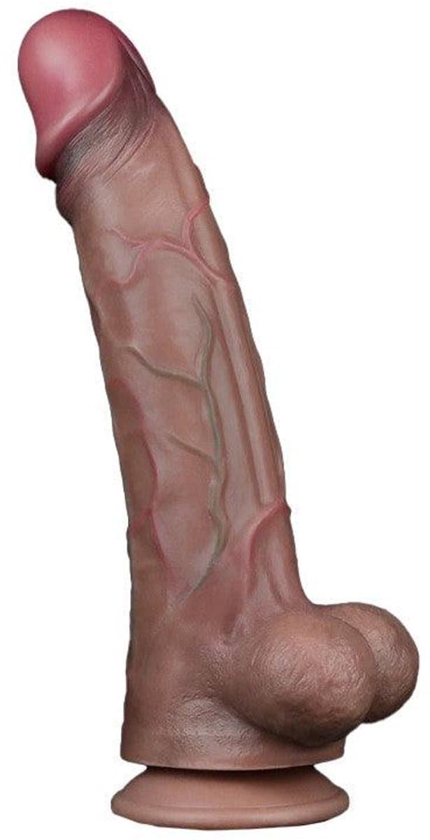 LoveToy - Dubbellaagse siliconen dildo 29.5 cm (Ø 5.5 cm) - Bruin — afbeelding 1