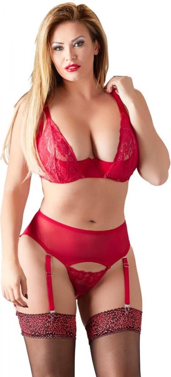 Cottelli Collection 3 Delige Bh-Set Met Kwart Cups - Rood — afbeelding 1