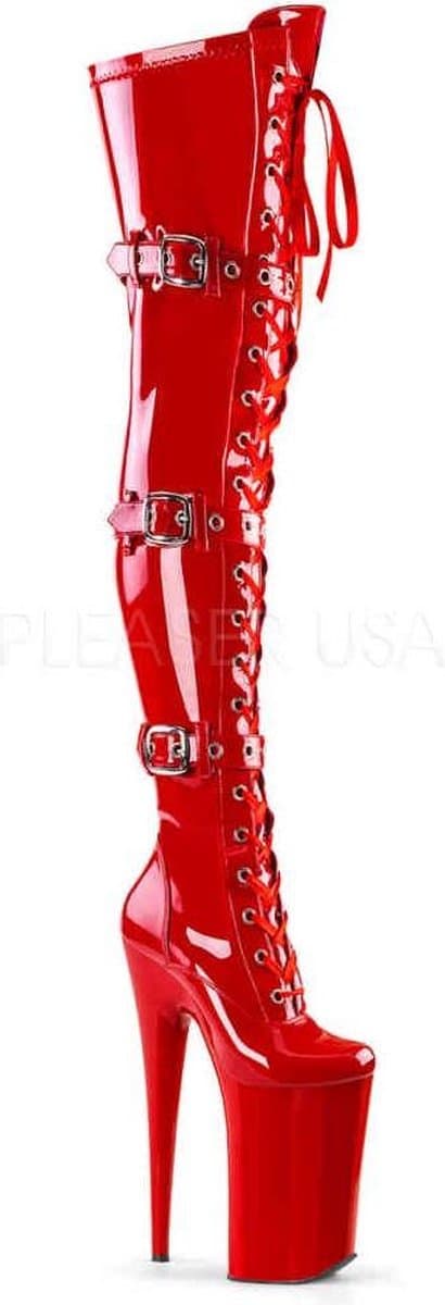 Pleaser - BEYOND-3028 Plateau Overknee Laarzen - Paaldans schoenen - 40 Shoes - Rood — afbeelding 1