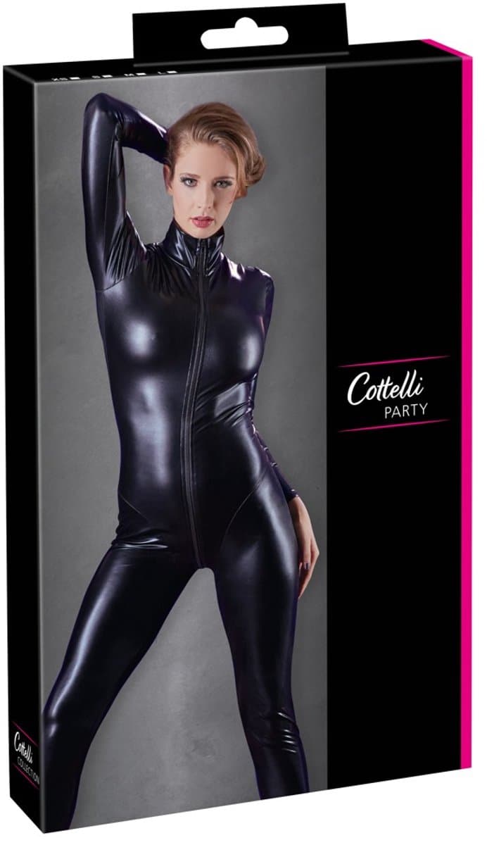 Cottelli Collection – Extravagante Catsuit met Lange Mouwen en Rits voor een Kinky Uitstraling – Maat M – Zwart — afbeelding 1