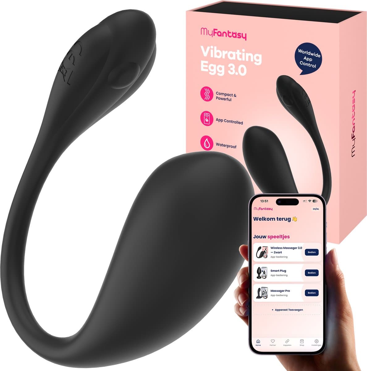 MyFantasy Vibrerend Ei met App 3.0 - Abonnementsvrije Nederlandse App - Vibrators voor Vrouwen - Clitoris Stimulator - Seksspeeltjes voor Koppel - Remote Vibrator Tril Ei - Kamasutra Eitjes - Sex Toys voor Koppels - Zwart — afbeelding 1