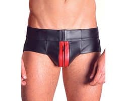 Mister B leren Jock Strap Zwart met rode bies - small