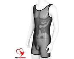 Erotische heren jumpsuit - Transparant - Elastisch - Mouwloos - Bodysuit