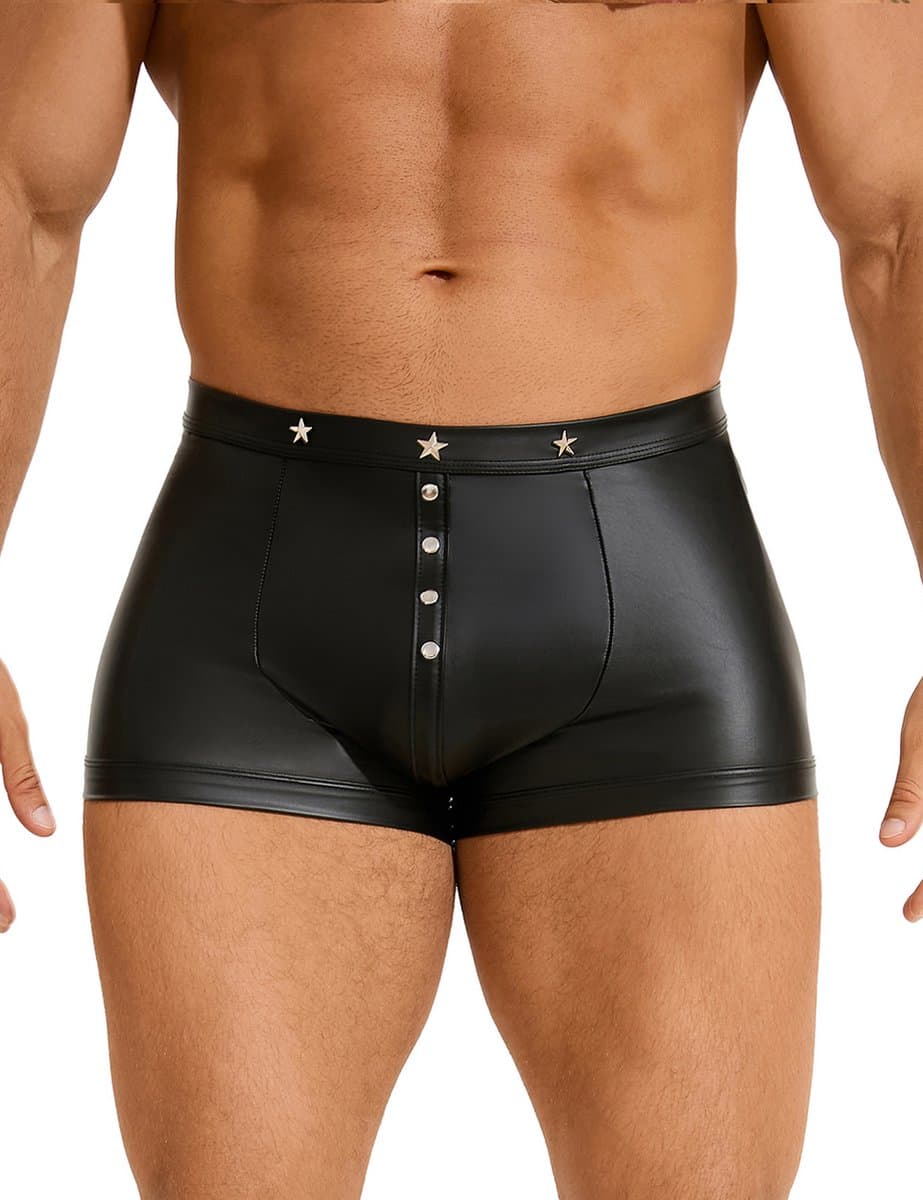 Zwarte sexy leren heren boxershorts - maat XL/2XL- black sexy leather men boxers underwear -BDSM - clubwear heren ondergoed erotiek mannen boxer — afbeelding 1