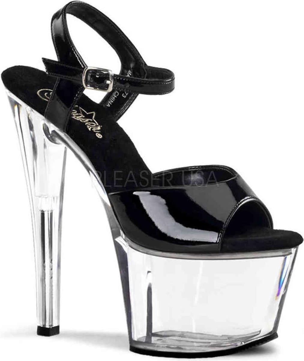 Pleaser - SKY-309 Sandaal met enkelband, Paaldans schoenen - Paaldans schoenen - 40 Shoes - Zwart/Transparant — afbeelding 1