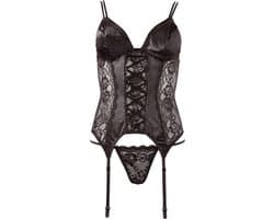 Cottelli Collection – Erotische Bustier van Kant en Satijn met Verwijderbare Cups voor een Spannende Verassing – Maat XL - Zwart
