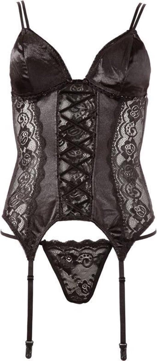 Cottelli Collection – Erotische Bustier van Kant en Satijn met Verwijderbare Cups voor een Spannende Verassing – Maat XL - Zwart — afbeelding 1