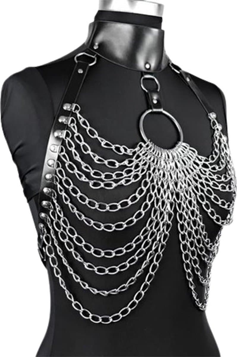 Ketting BDSM harnas - Body Chain - PU leder - RVS - Beha - Riem - Festival - Transparant - Bondage — afbeelding 1