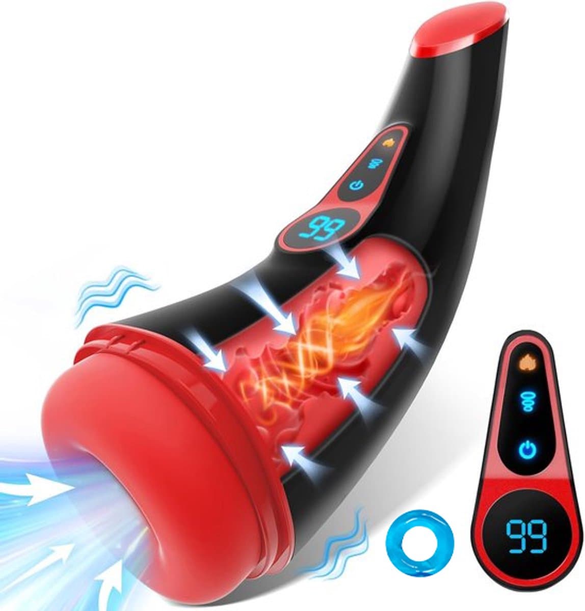LoveVlijt - Blowjob Simulator met App - Handjob Simulator - 9 Zuig en 9 Vibratiestanden - Met Verwarmingsfunctie - Zuigfunctie - Met Digitaal Display - Pocket Pussy - Seksspeeltje voor Mannen - Masturbator voor Man - Oplaadbaar - Inclusief Cockring — afbeelding 1
