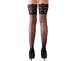 Cottelli Collection – Zelf Dragende Kousen met Kanten Rand voor Sexy Look – Maat XL – Zwart