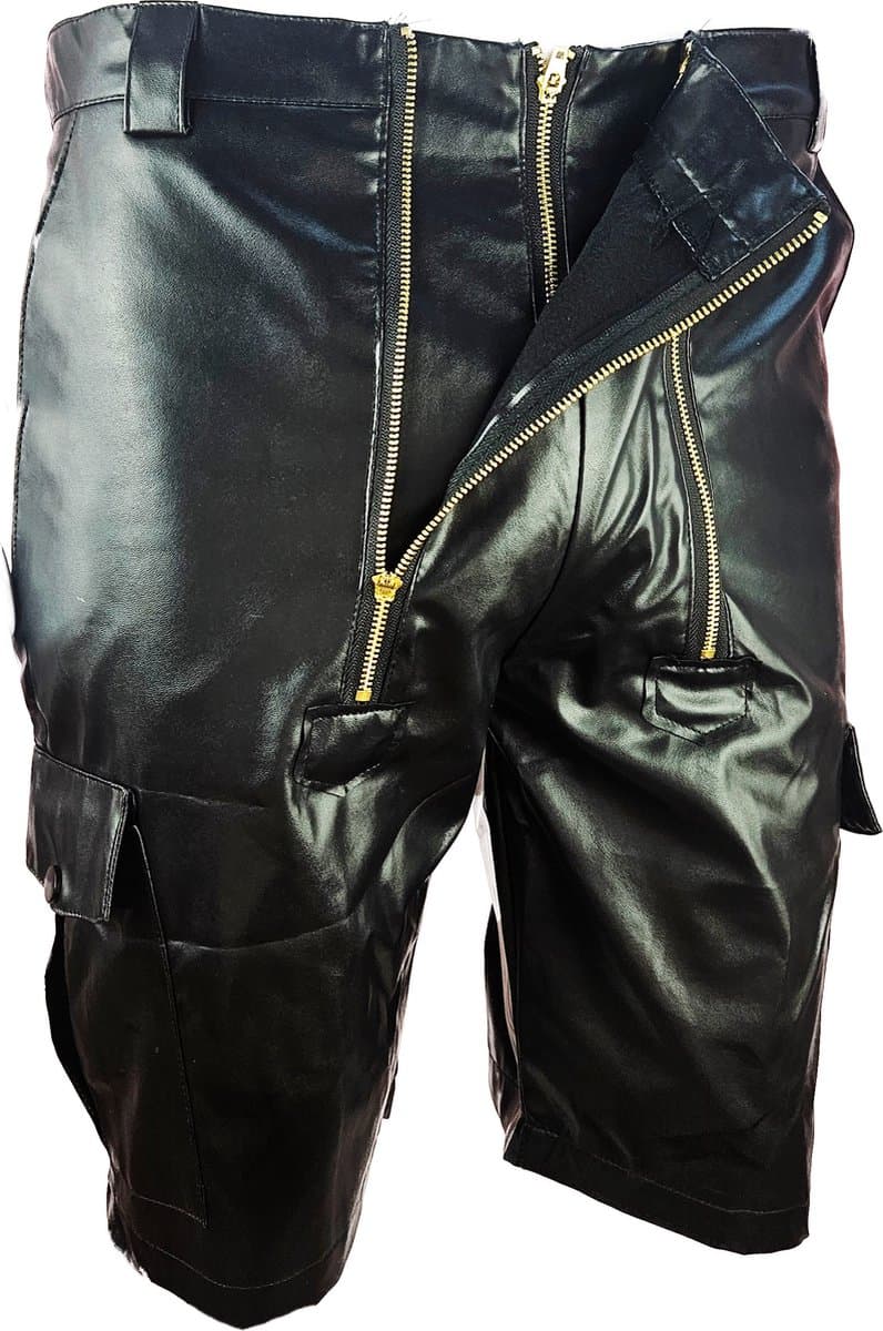 BNDGx® - Korte Broek Heren - Maat L - Open kruis Erotische Sex kleding - Nep Leer BDSM porno outfit Man Rollenspel kleding — afbeelding 1