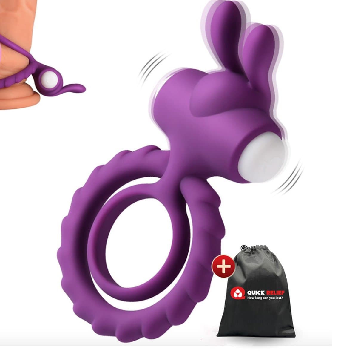 Quick Relief Duo Rabbit Vibrator™ - Cockring - Cock Ring Vibrerend - Penis Ring - Sex Toys voor Mannen en Vrouwen - Verstelbaar - Siliconen — afbeelding 1