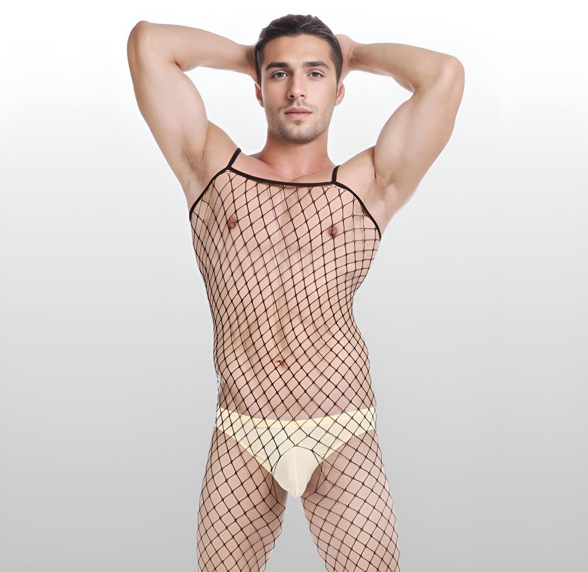 Heren Visnet Bodystocking - Open Kruis - Sexy Herenlingerie - One Size S-L (46-50) | LS140 — afbeelding 1