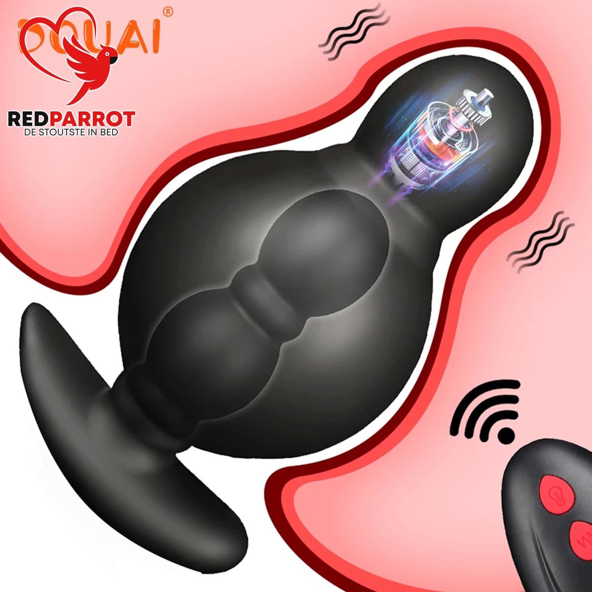Vibrerende opblaasbare buttplug - Anaal plug - Afstandsbediening - Groot — afbeelding 1