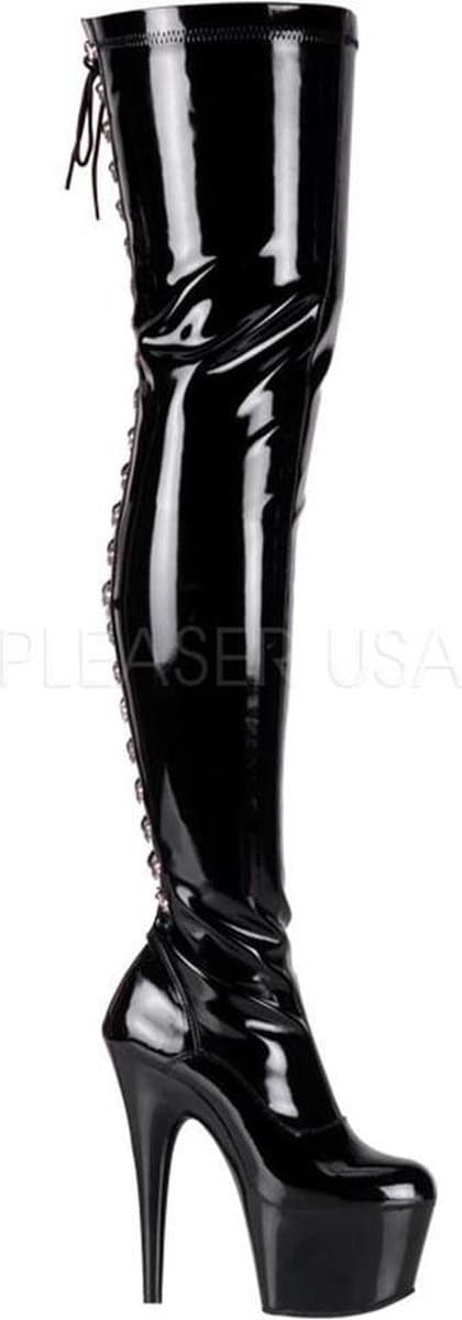 Adore-3063 plateau lak overknee laars met veters en stiletto hak zwart - (EU 40 = US 10) - Pleaser — afbeelding 1