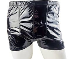 BamBella ® - Boxer short Maat S/M Datex Zwart (Latex en stof SM kleding BDSM erotische heren kleding ondergoed lingerie onderbroek zwart