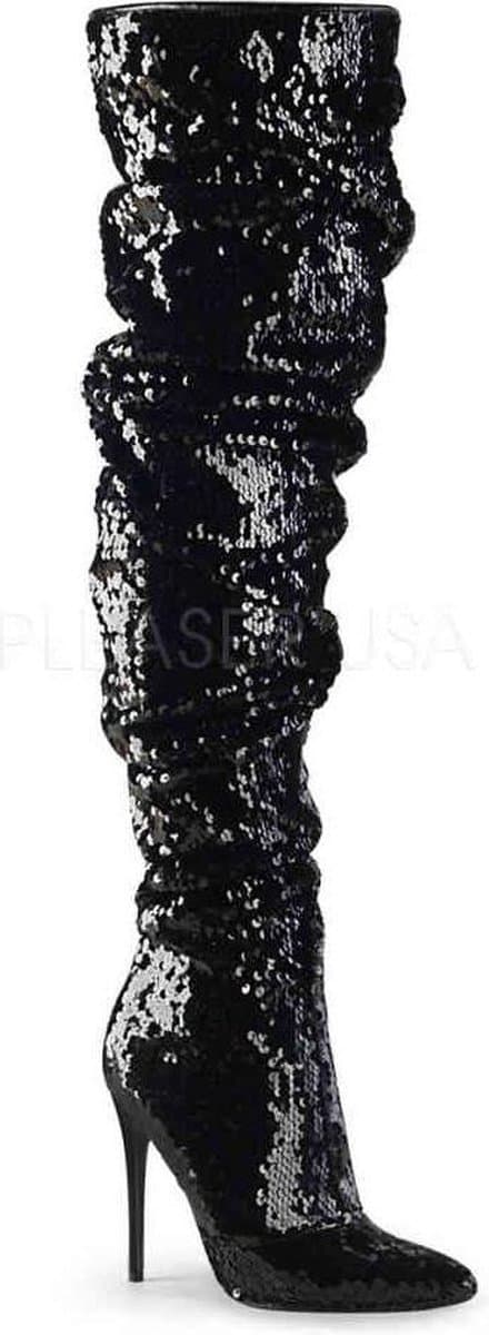 COURTLY-3011 - (EU 45 = US 14) - 5 Ruched Sequined Thigh High Boot, 1/3 Side Zip — afbeelding 1