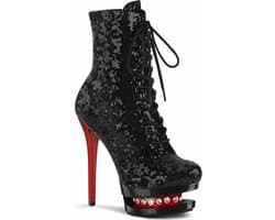 Pleaser - BLONDIE-R-1020 Plateau Laarzen, Paaldans schoenen - Paaldans schoenen - 35 Shoes - Zwart/Rood