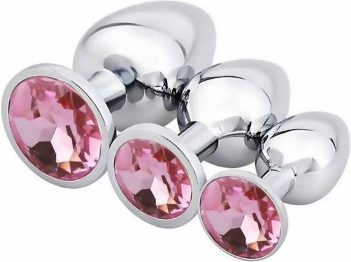 Metalen Buttplug Set 3 delig - Anal Plug Set voor Mannen en Vrouwen - Roze — afbeelding 1