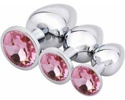 Metalen Buttplug Set 3 delig - Anal Plug Set voor Mannen en Vrouwen - Roze