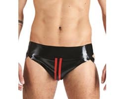 Mister B Rubber Jock Strap Zwart met rode streep - medium