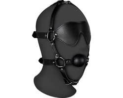 Blindfolded Head Harness met Solid Ball Gag - Zwart