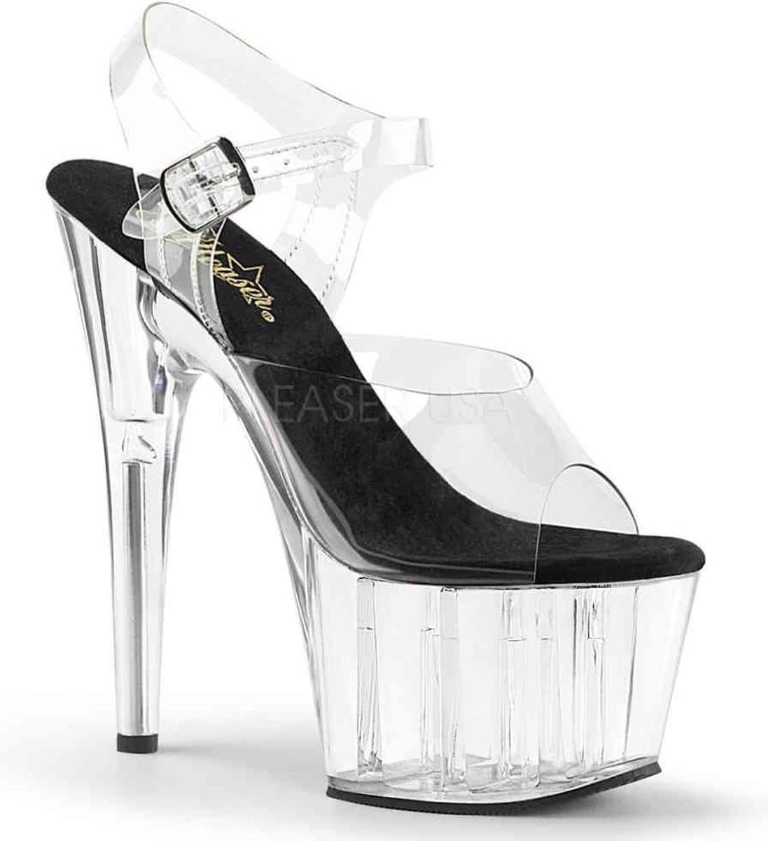 Pleaser - ADORE-708 Sandaal met enkelband, Paaldans schoenen - Paaldans schoenen - 38 Shoes - Transparant/Zwart — afbeelding 1