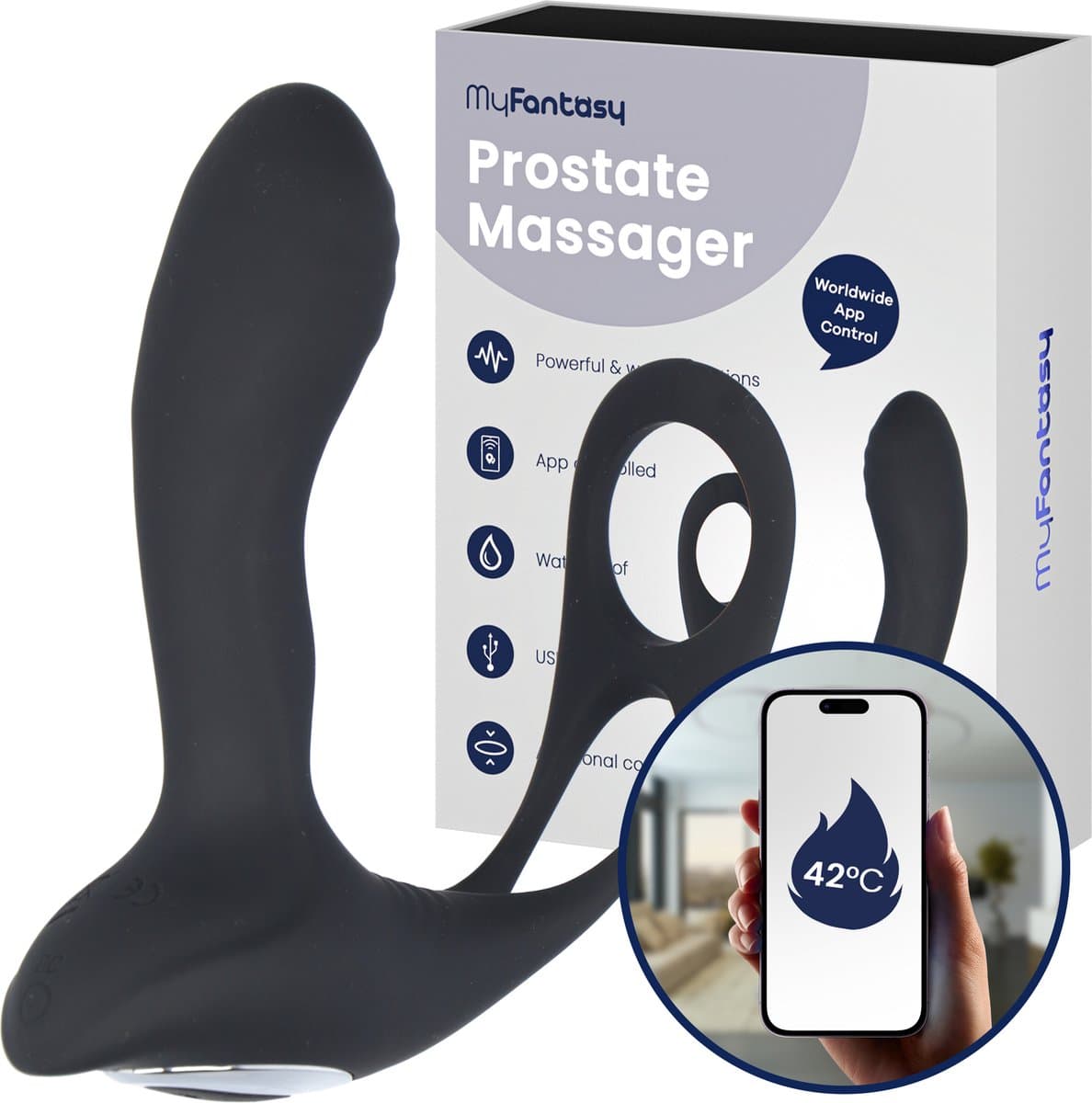 MyFantasy Prostaat Stimulator met Cockring – 42°C – Bestuurbaar met Nederlandse App – Prostaat Vibrator – Sex Toys voor Mannen & Koppels - Anaal Vibrator - Anale Speeltjes voor Mannen - Kamasutra Seksspeeltjes - Vibrerende Buttplug Dildo - Zwart — afbeelding 1