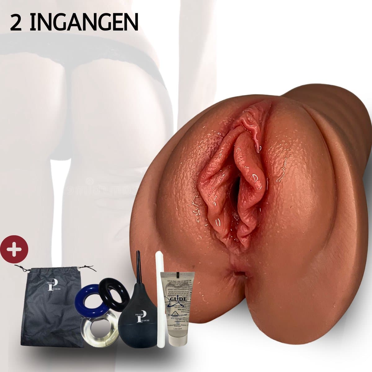 Pillow Pleasure Sabrina® - Masturbator - Pocket Pussy - Sex toys voor mannen - 2 in 1- Realistisch - Kunstvagina & Anus - Compleet sex pakket -Seks toy Inclusief Glijmiddel, Cockringen, Spoeler, Opbergzakje en Droogstok - Sexpop — afbeelding 1