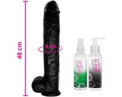 Lusty Mega Realistische Grote Dildo met zuignap - 48 x 8 cm! - XXL Dildo Voordeelpack - Extreme Zwarte Dildo voor anaal gebruik