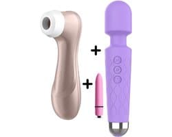 Satisfyer Pro 2 + Ivy Lux Wand Massager + Ivy Lux Bullet Vibrator - Luchtdruk Vibrator & Clitoris Stimulator – 2-in-1 Seksspeeltjes Set voor Vrouwen – Waterdicht & Fluisterstil