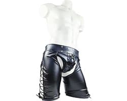 BamBella ® Nep Leer broek - Maat M - Zwart - BDSM kleding erotische onderbroek heren kleding