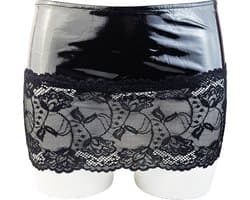 BamBella® - Datex mini Rok - Maat L/XL - zwart met kant Rollenspel sm dames sexy Glans kleding mix van Latex en stof