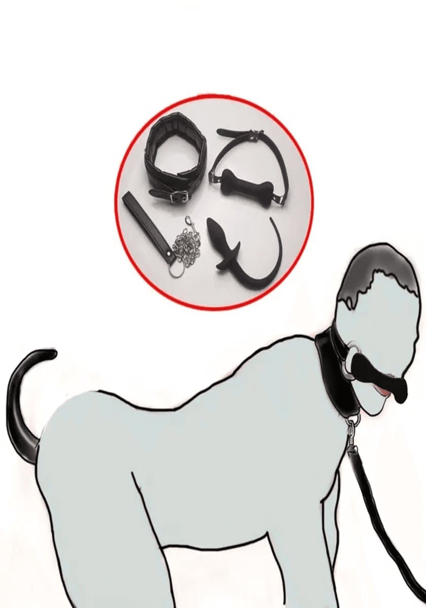BDSM Pet play set hond - dog play - ball gag - buttplug - chains - Bondage set - kinky - fetisj - puppy training — afbeelding 1